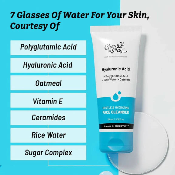 Chemist at Play Gentle & Hydrating Face Cleanser with Vitamin E, Rice Water & Oatmeal, Removes Excess Oil & Dirt - 100 ml