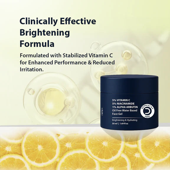 Dermistry Vitamin C Niacinamide Alpha Arbutin Oil Free Water Based Remove Tanning D Tan Detan Skin Dark Spots Removal Face Gel - 50 ml