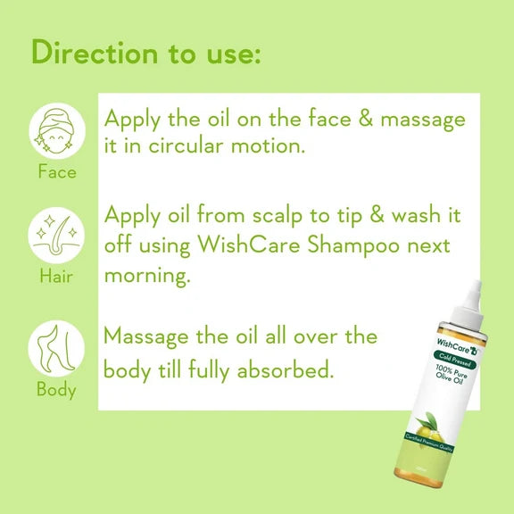 WishCare100% Pure Premium Cold Pressed Olive Oil For Hair & Skin - 200 ml