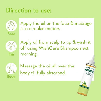 WishCare100% Pure Premium Cold Pressed Olive Oil For Hair & Skin - 200 ml