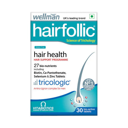 Wellman Hairfollic UK's No.1 Hair Supplement Tablets For Men ( Tricologic Formula 30 Vitamins & Minerals) - 30 tabs