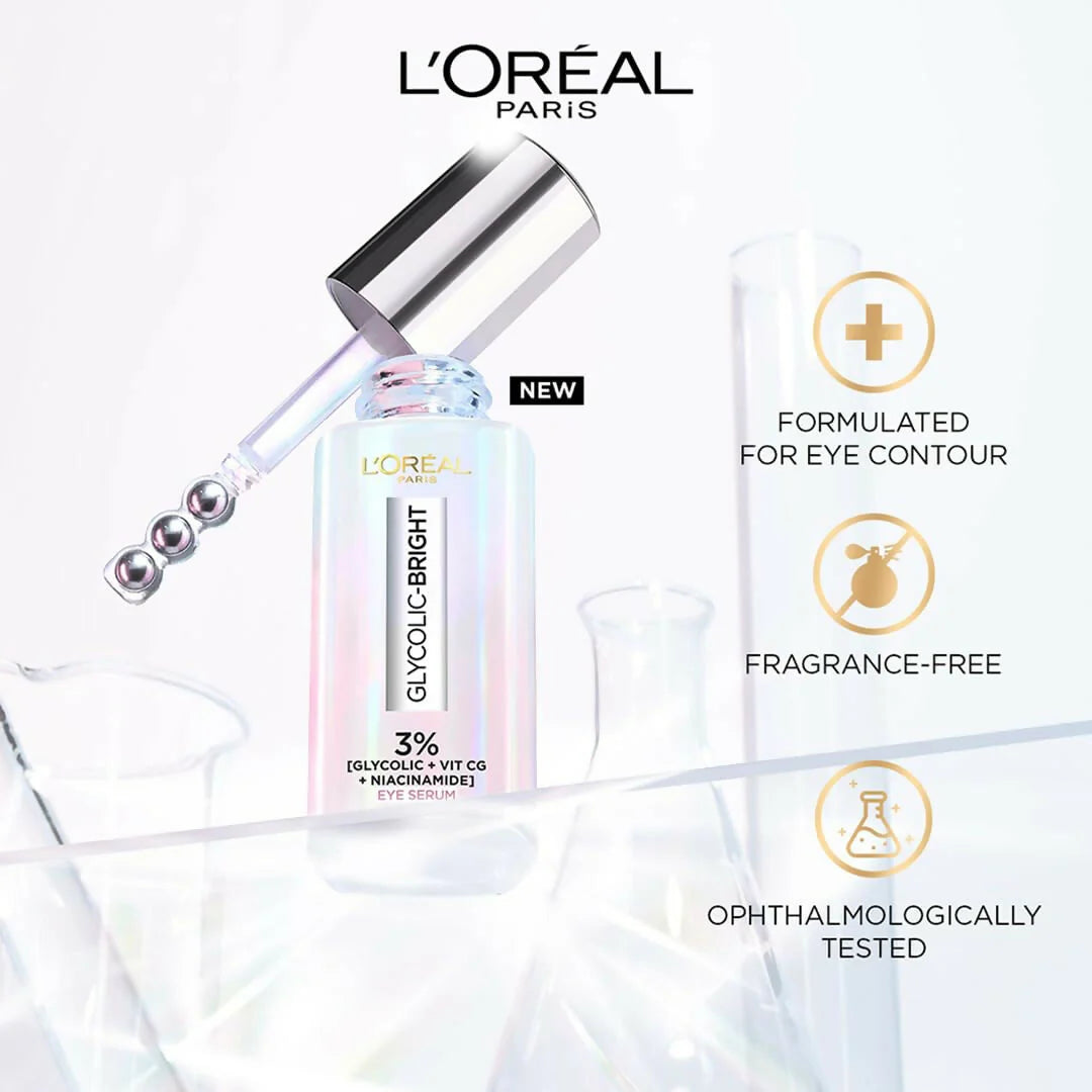 L'Oreal Paris Glycolic Bright Dark Circle Eye Serum With 3% [Glycolic + Vit Cg + Niacinamide]