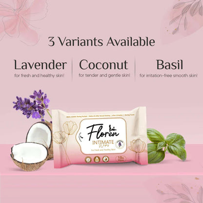 Floren Basil Intimate Wipes - 10 wipes - Pack of 3