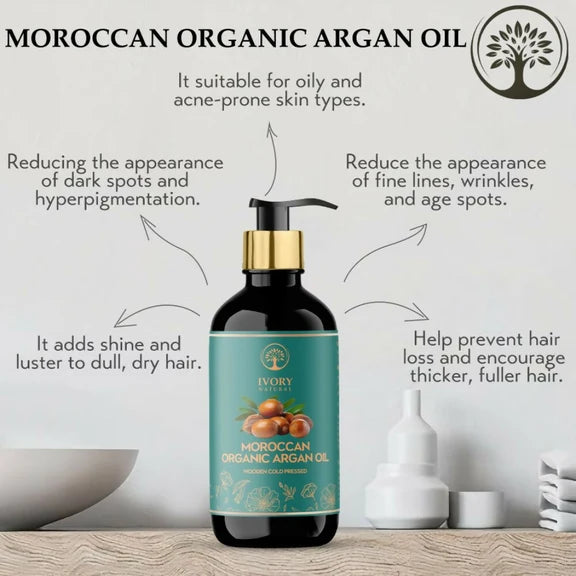 Ivory Natural Moroccan Organic Argan Oil Premium & Extra Virgin - 200 ml