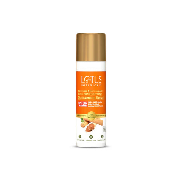 Lotus Botanicals Sandalwood & Hyaluronic Acid Glow and Hydrating Sunscreen Serum, SPF 50+, PA+++ - 30 ml