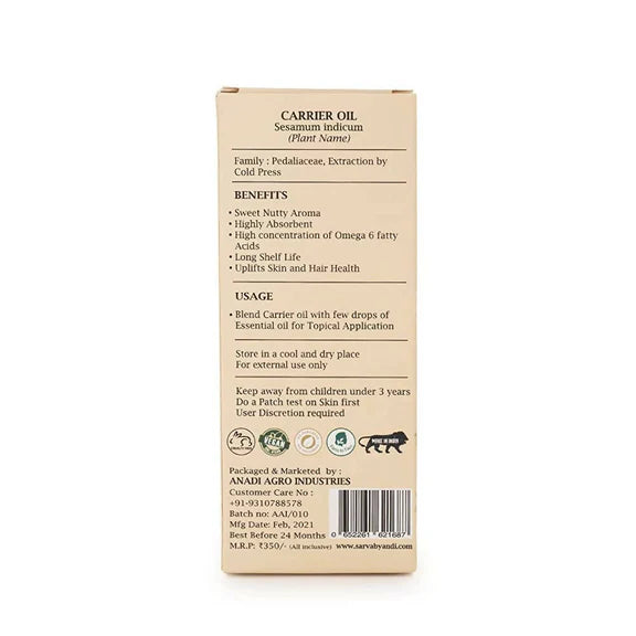 Sarva by Anadi Pure Sesame Carrier Oil - 100 ml