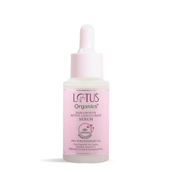 Lotus Organics+ Hair Growth Active Concentrate Serum for Hair Growth, Increases Thickness, Strengthens Hair Follicles - 28 ml