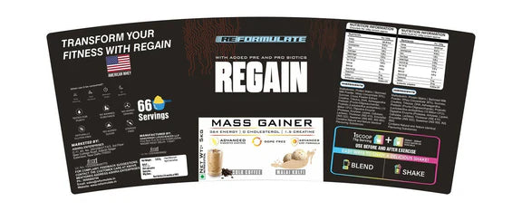 Reformulate Regain I Mass Gainer with Added Pre and Pro Biotics I 364 Energy | 1.5 Creatine - Cold Coffee & Malai Kulfi - 5 kg