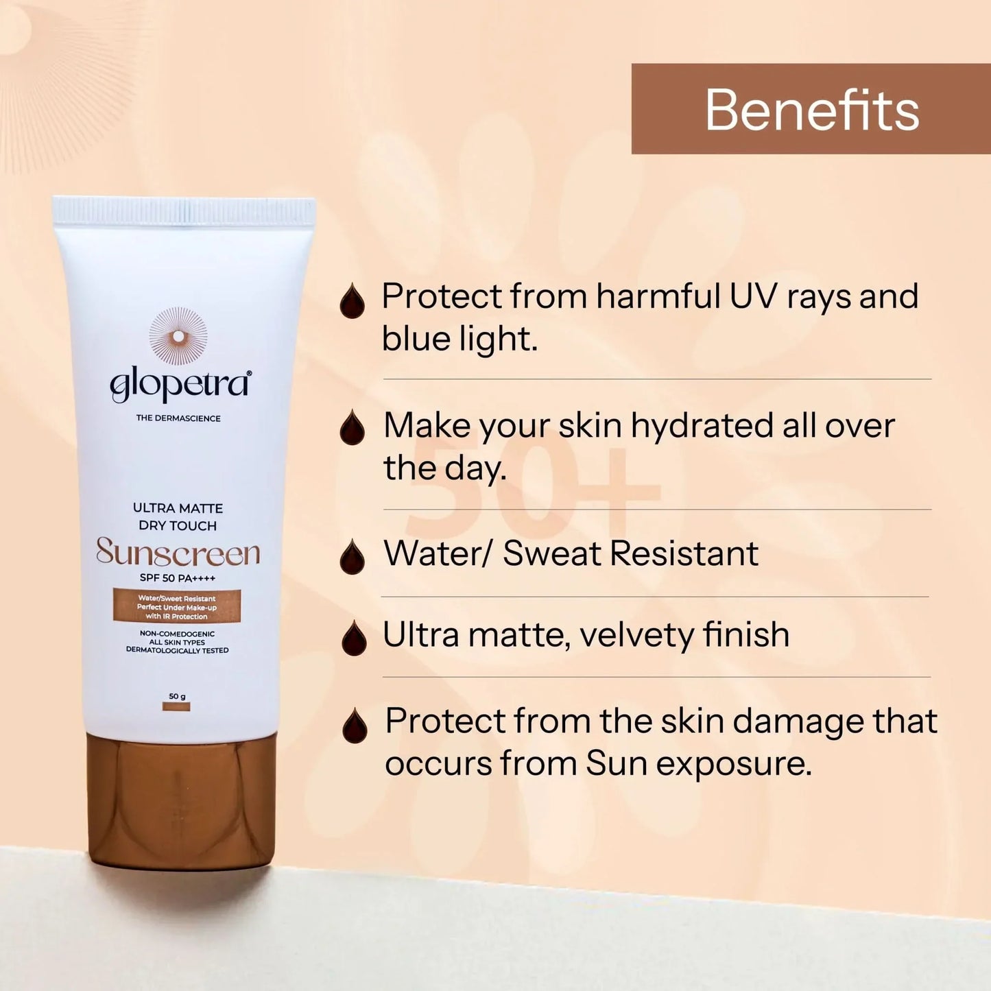Glopetra Ultra Matte Dry Touch Sunscreen Spf 50 Pa+++ - 50 gm