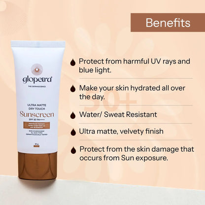 Glopetra Ultra Matte Dry Touch Sunscreen Spf 50 Pa+++ - 50 gm