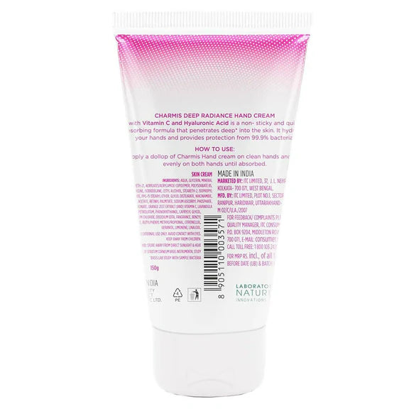 Charmis Deep Radiance Vitamin C Cream for Hands with Hyaluronic Acid - 150 gm