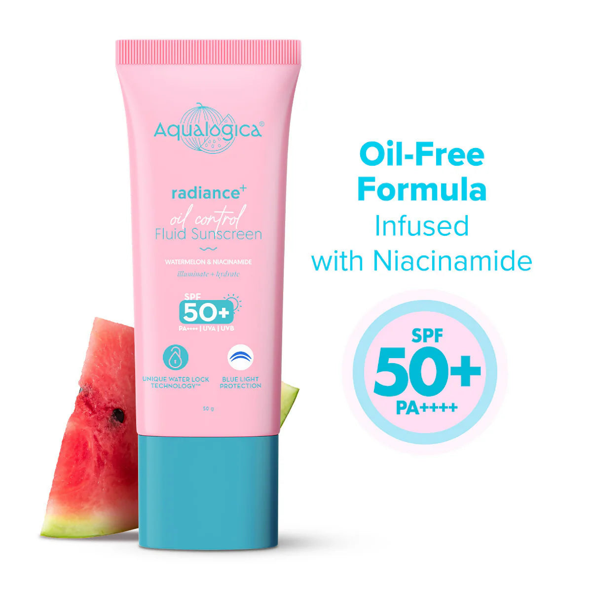 Aqualogica Radiance+ Oil Control Fluid Sunscreen SPF50+ PA++++ - 50 gm