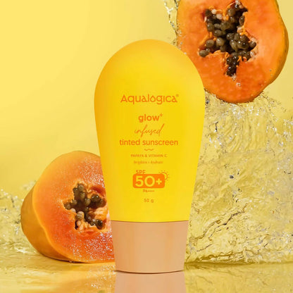 Aqualogica Glow+ Infused Tinted Sunscreen With Papaya & Vitamin C, Protection Against Uva/B, For Glowing & Sun-Safe Skin - 50 gm