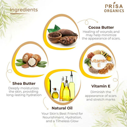 Prisa Organics Stretch Mark Removal Cream To Reduce Stretch Marks, Scars, Spots, Discolouration