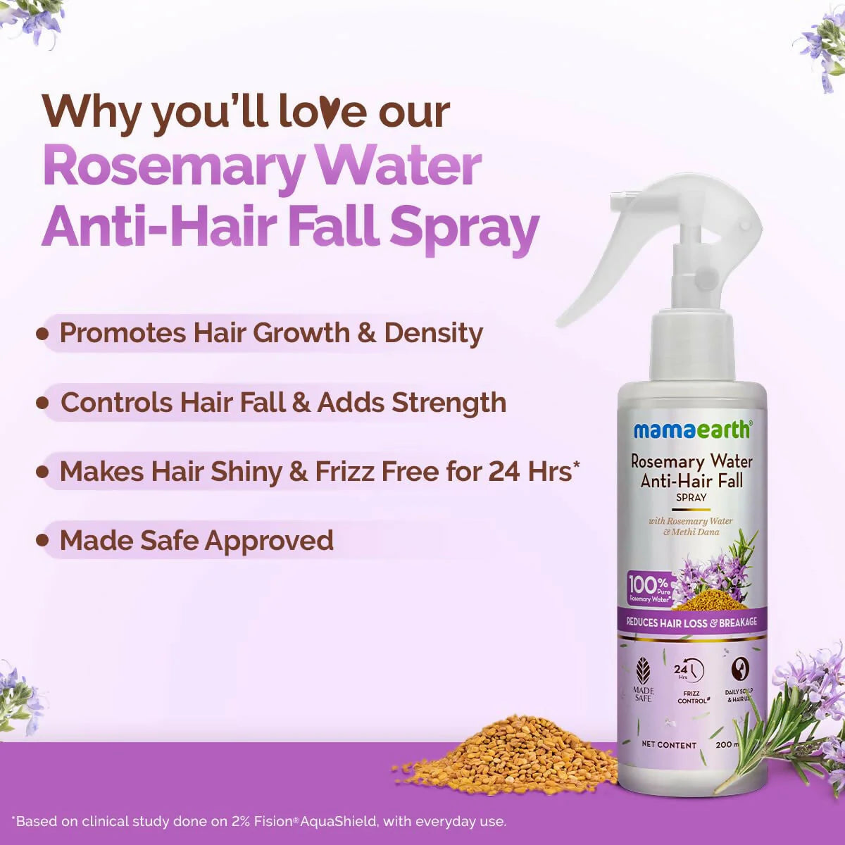 Mamaearth Rosemary Water Anti-Hair Fall Spray with 100% Pure Steam Distilled Rosemary Water & Methi Dana for Hair -200 ml