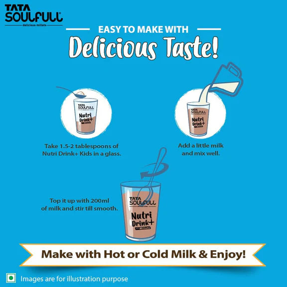 Tata Soulfull Nutri Drink+ For Kids With Millets - Cookie & Cream Flavor - 200 gm