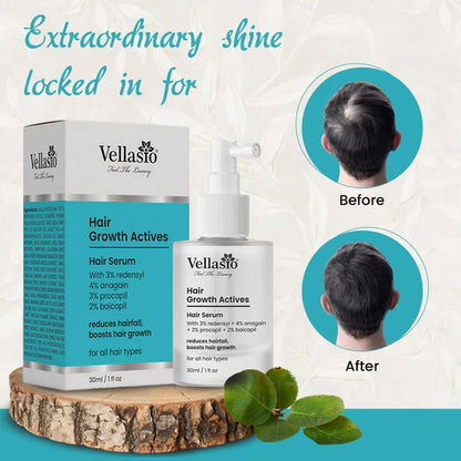 Vellasio Hair Growth Serum Actives - 3% Redensyl, 4% Anagain, 3% Procaoil, 2% Baicapil - 30 ml