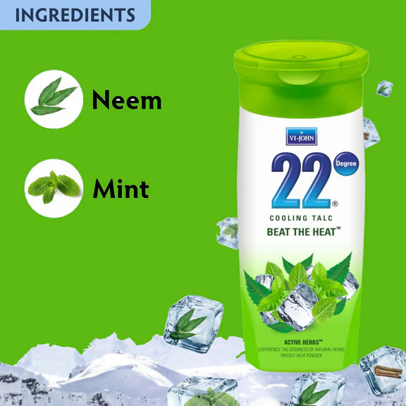 VI-JOHN 22 Degree Cooling Talc Beat the Heat Neem and Mint - 300 gm