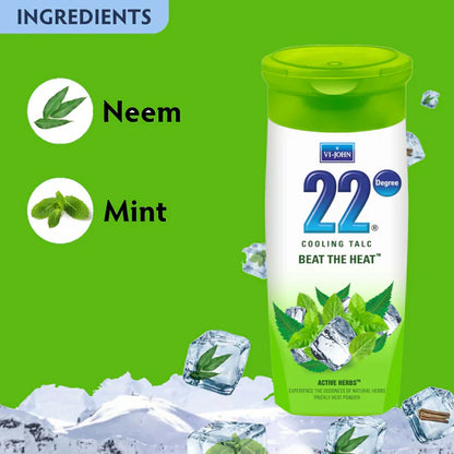 VI-JOHN 22 Degree Cooling Talc Beat the Heat Neem and Mint - 300 gm