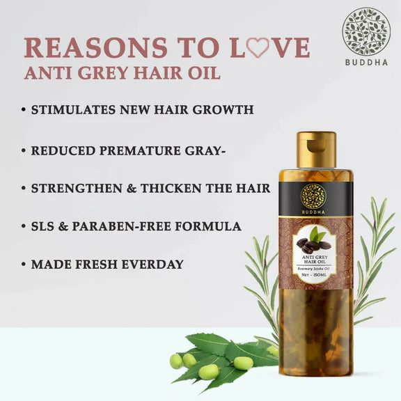 Buddha Natural Anti Grey Hair Oil For Anti Greying and Natural Hair Color - 150 ml