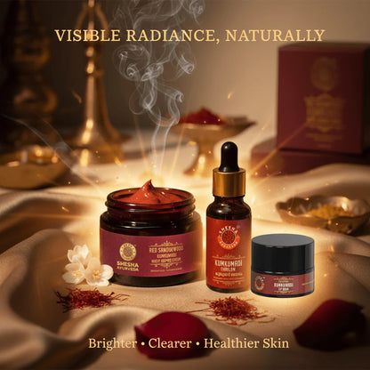 Glow Up March Trio | As Seen on Shark Tank India - Red Sandalwood Night Cream + Kumkumadi Lip Balm + Kumkumadi Thailam