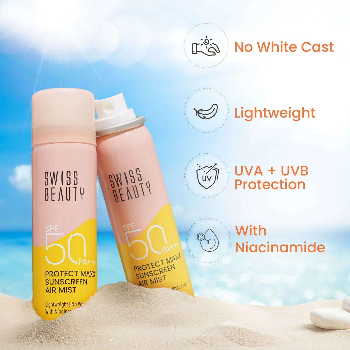 Swiss Beauty Protect Maxx Sunscreen Air Mist With SPF 50 PA+++ - 80 ml