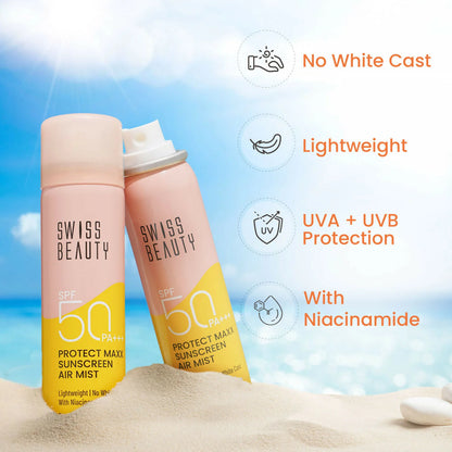 Swiss Beauty Protect Maxx Sunscreen Air Mist With SPF 50 PA+++ - 80 ml