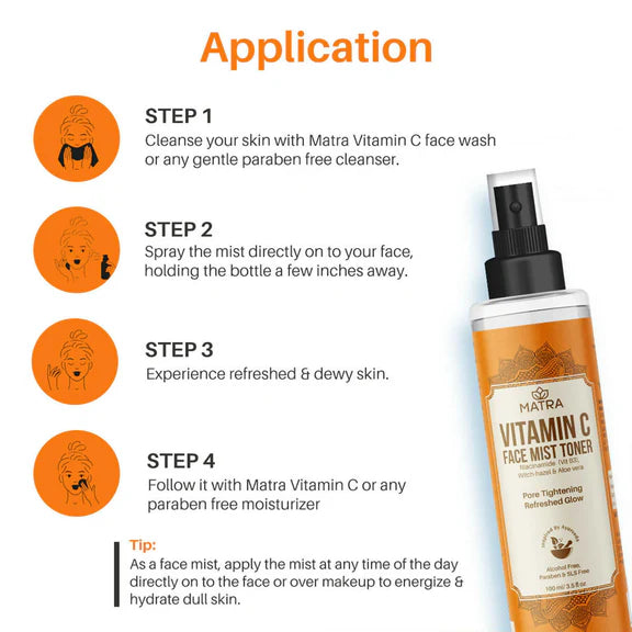Matra Vitamin C Face Mist Toner with Niacinamide (vit B3) Witch Hazel And Aloe Vera - 100 ml