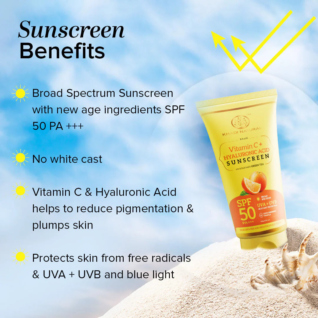 Khadi Natural Vitamin C + Hyaluronic Acid Sunscreen SPF 50 PA+++ - 100 gm