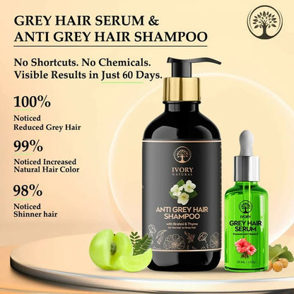 Ivory Natural Grey Serum And Hair Shampoo Combo Restores Natural Hair Wellness And Nourished, Shiny Hair - combo
