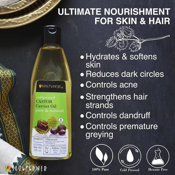 Soulflower Coldpressed Castor Carrier Oil Pure & Natural - 225 ml