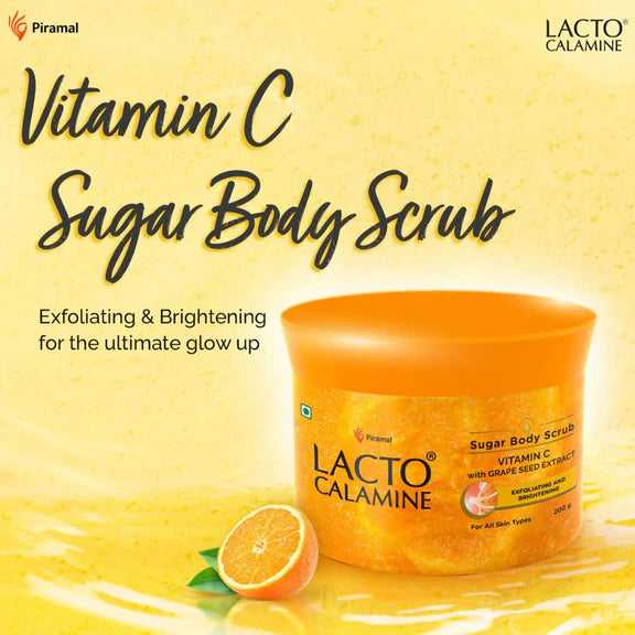 Lacto Calamine Vitamin C Sugar Body Scrub, Mild Exfoliation+Glowing Skin Scrub - 200 gm