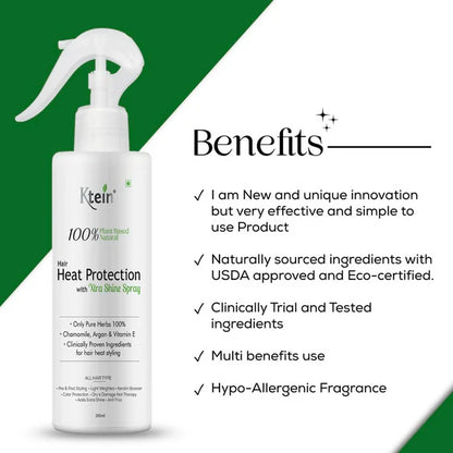 ktein 100% Plant Based Natural Hair Heat Protection with Xtra Shine Spray Hair Spray - 200 ml
