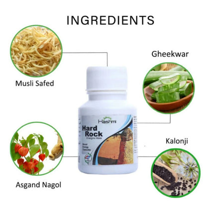 Hashmi Pharmacy Hard Rock Capsules are formulated with natural ingredients like Ashwagandha, Safed Musli, Gokshur, Gheekwar, and more. - 20 caps