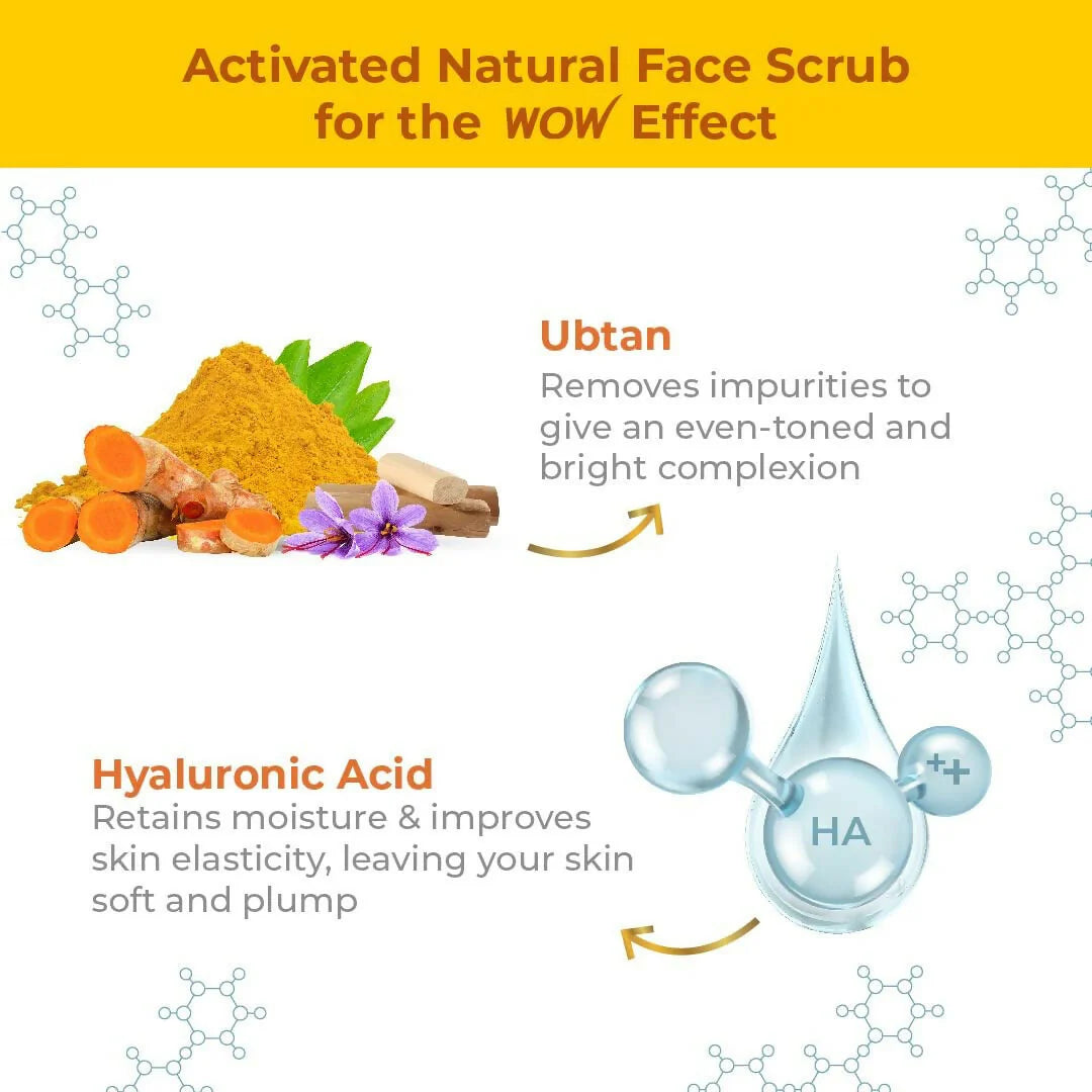 WOW Skin Science Ubtan + Hyaluronic Acid Detan Face Scrub For Gently Exfoliates, Removes Impurities, Hydrates Skin