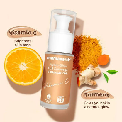 Mamaearth Hydra-Glow Full Coverage Foundation With Vitamin C & Turmeric - Sun Glow