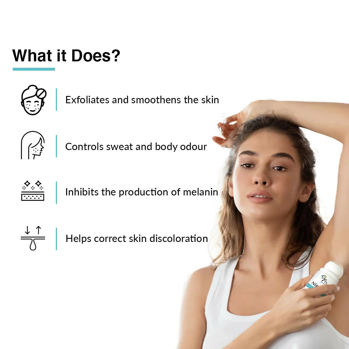 Fixderma Nigrifix Underarm Lightening Roll on with 6% AHA, Lactic Acid & 1% Mandelic Acid, Brightens Skin & Exfoliates Underarm