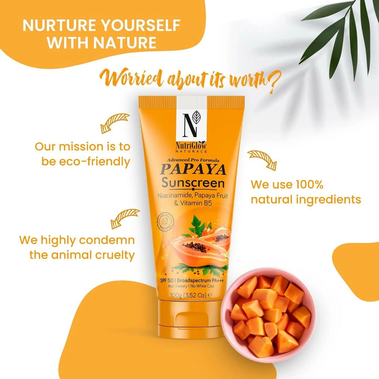 NutriGlow NATURAL'S Advanced Pro Formula Papaya Sunscreen SPF 50 PA+++ - 100 gm