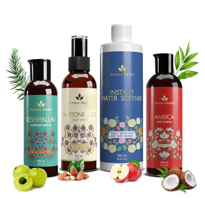 Avimee Herbal Anti Dandruff Kit With Keshpallav Hair Oil & Instant Water Softener, Fights Dandruff & Moisturises Scalp Naturally, - kit