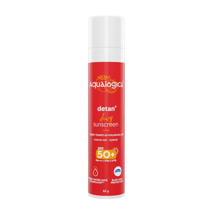 Aqualogica Detan + Dewy Sunscreen With Cherry Tomato & Hyaluronic Acid, SPF 50+ & PA++++ - 50 gm