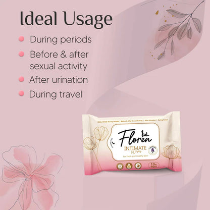 Floren Basil Intimate Wipes - 10 wipes - Pack of 3