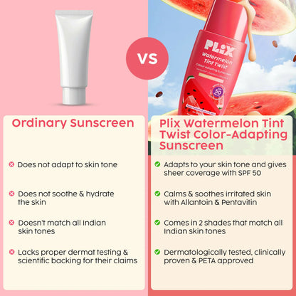 PLIX The Plant Fix Watermelon Tint Twist Color-Adapting Sunscreen For Light Coverage & Instant Glow - 50 ml - Golden Glow (Light)