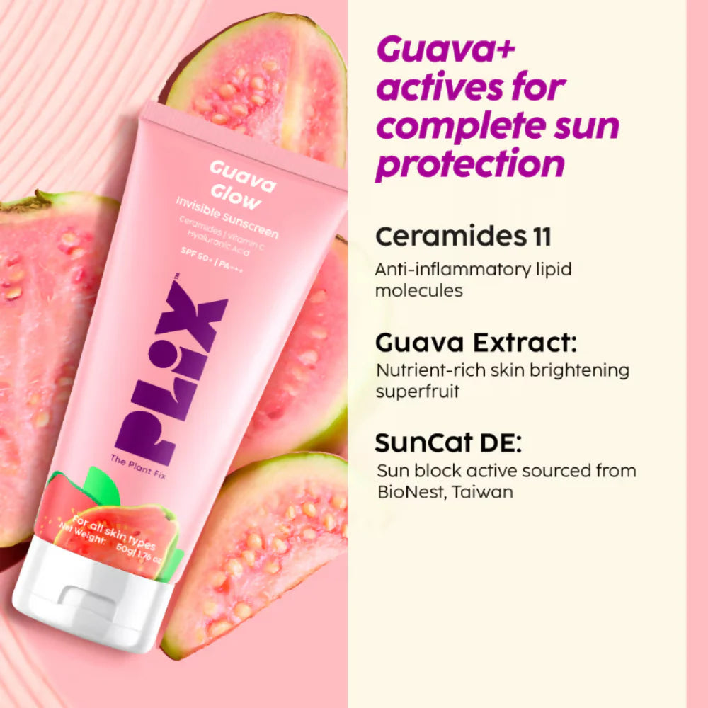PLIX The Plant Fix Guava Glow Regime With Cleanser With 10% Vitamin C Serum & Invisible Sunscreen - combo