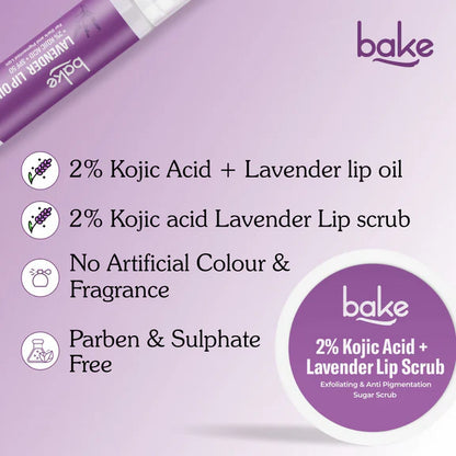 Bake Kojic Acid Lavender Lip Kit With Lip Balm SPF 50 & Lip Scrub For Dark & Pigmented Lips - combo