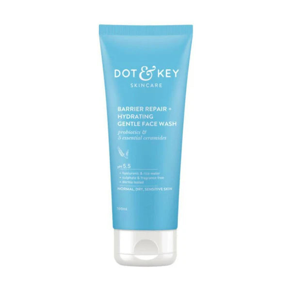 Dot & Key Barrier Repair Hydrating Gentle Face Wash For Dry, Normal & Sensitive Skin With Hyaluronic & Rice Water - 100 ml