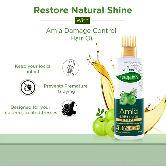 VI-JOHN Prakritik Amla & Bhringraj Hair Oil For premature greying, 100% Natural Bio-Actives - 250 ml