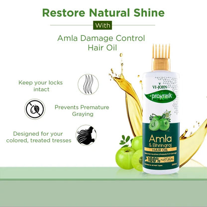 VI-JOHN Prakritik Amla & Bhringraj Hair Oil For premature greying, 100% Natural Bio-Actives - 250 ml