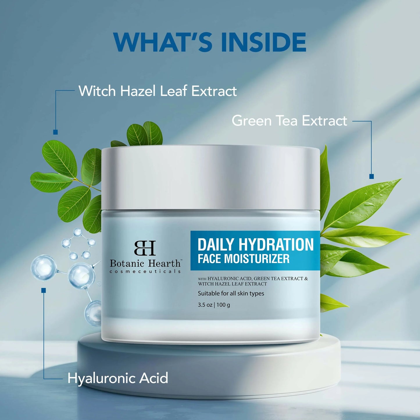 Botanic Hearth Daily Hydration Moisturizer for Face with Hyaluronic Acid & Green Tea Extract - 100 gm