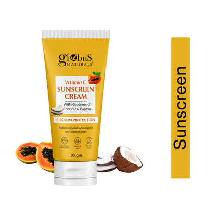 Globus Naturals Vitamin C Sunscreen Cream with Goodness of Coconut & Papaya For Sun Protection All Skin Types - 100 gm