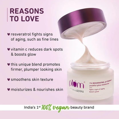 Plum 1% Resveratrol & Vitamin C Anti-Aging Moisturizer For Glowing Skin - 50 gm